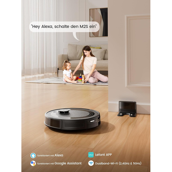 Робот-пилосос LEFANT M2 з функцією миття, 6000Pa, LiDAR-навігація, зони заборони, 140 хв, багатоступінчасте мапування, для тварин, килимів та твердих підлог (M2S-B)