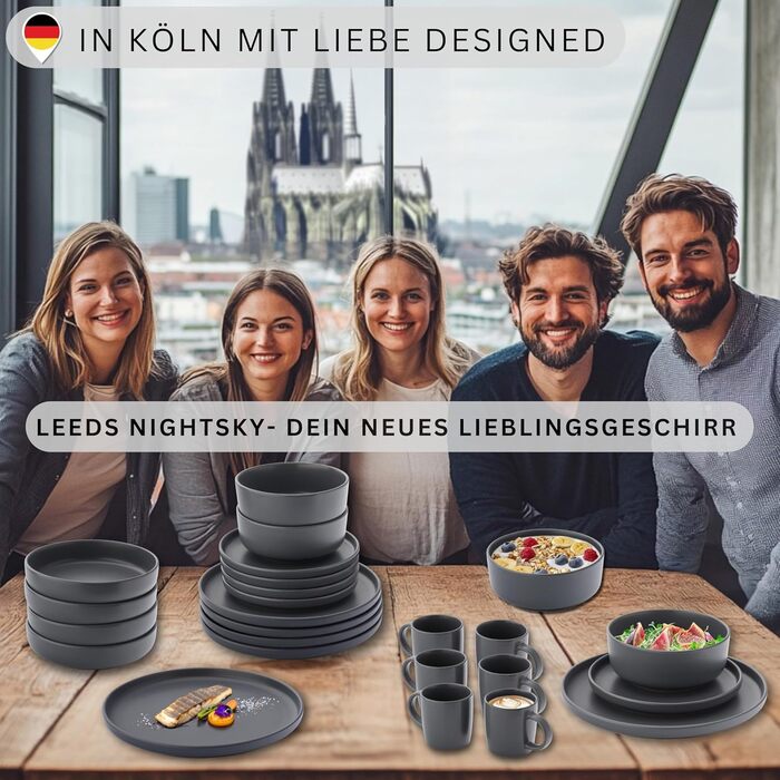 Набір кавових чашок SÄNGER Leeds Nightsky (6 шт.), 380 мл, кераміка, блакитно-сірий, для кави та чаю, миючі в посудомийній машині, для мікрохвильової печі