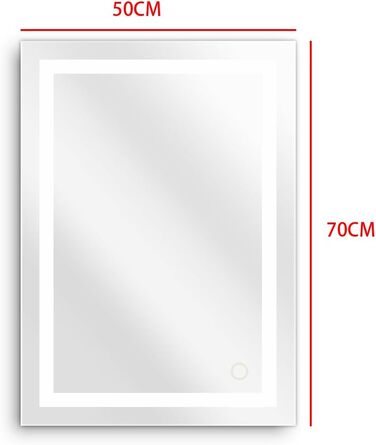 Дзеркало для ванної кімнати Kedia 50x70 см з підсвіткою LED, біле світло 6500K, сенсорне керування