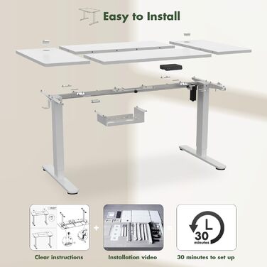 Електричний регульований стіл JUMMICO 160x80 см з підзарядною станцією, білий. Ергономічний стіл для роботи з кабельною організацією
