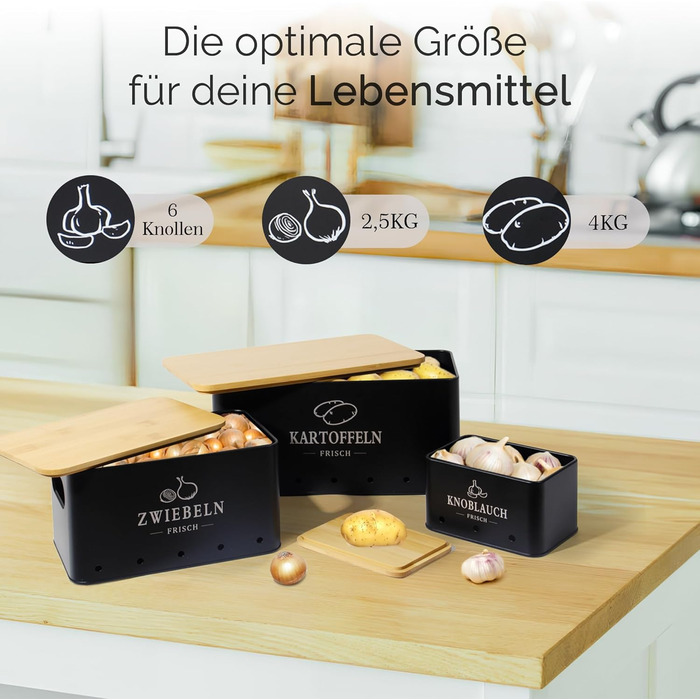 Набір контейнерів для зберігання картоплі, цибулі та часнику 3 шт. з циркуляцією повітря 360°