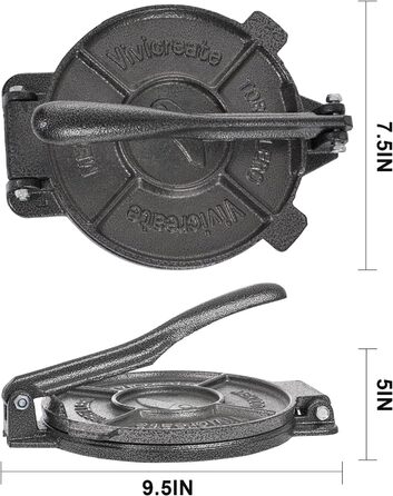 Прес для тортилій з чавуну Vivicreate, 19,1 см. Прес для тіста, роті, мексиканської кухні