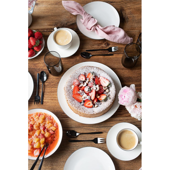 MÄSER Felise: Елегантний кавовий сервіз на 6 осіб, порцеляна, чорний кант