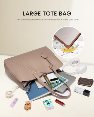 LOVEVOOK Сумка жіноча велика, шопер для ноутбука, сумка для роботи, офісна сумка, з PU шкіри, на плечі, для навчання, тоут-сумка для роботи, бізнесу, університету, школи (15,6 дюймів, тауп)