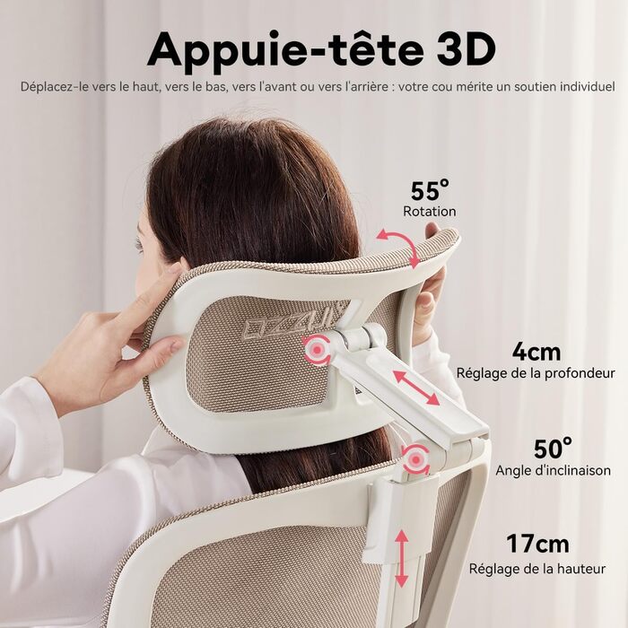 Ергономічне крісло Musso E80 Muse FemmePosture™ для жінок - регулювання спинки до 135°, 3D-підтримка попереку, 17 см 4D-підголівник, висувна підніжка, регулювання глибини та висоти сидіння, регульовані підлокітники (Бежевий)