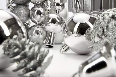 Набір різдвяних дрібничок BRUBAKER з 101 предмета, прикрашений ялинковими прикрасами з мережива дерева (срібло)