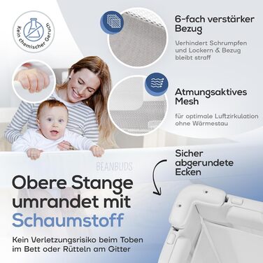 Бортик для ліжка BEANBUDS® захисний, 180 см - сірий. Захист від випадання для дитячого та дорослого ліжка (ламельний та бокспрінг). З ременями для кріплення.