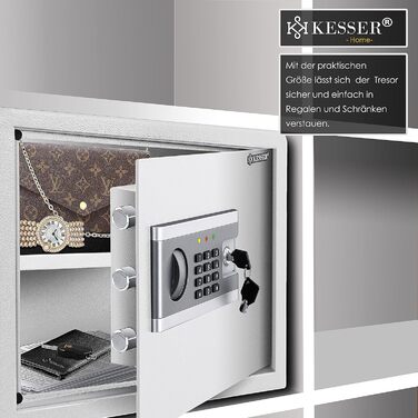 KESSER® Електронний сейф | 38x30x30 см | з батарейним відсіком | Вбудоване освітлення | Сейф для підлоги та стіни | Меблевий сейф | Сріблястий