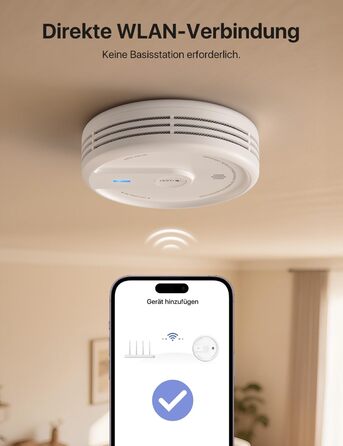 X-Sense Розумний димовий датчик з Wi-Fi, EN 14604, нічний режим, 10 років служби, змінна батарея, керування через додаток, XS0E-iR, білий