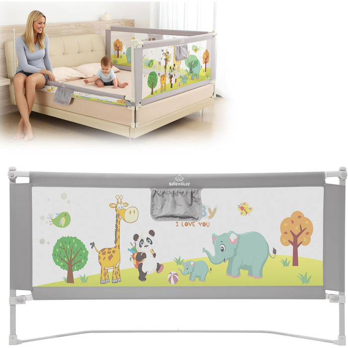 Бортики для ліжка дитячі 3 шт. (2x200 см + 1x180 см) складні, захист від випадання, малюнок 'Джунглі', для малюків та дітей