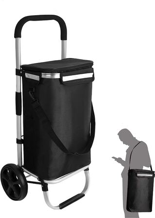 Візок для покупок ribelli чорний Візок для покупок високоякісна алюмінієва рама-складаний самокат для покупок Самокат для покупок - можна використовувати як рюкзак для перенесення-3 3 Колісна система сходовий підйомник-до 45 кг (стандартна шина чорного ко