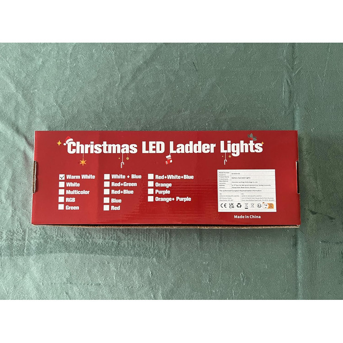 Різдвяні вогні Зовнішня батарея, 61-сантиметровий світлодіодний ланцюговий акумулятор для сходів з таймером, 8 режимів, водонепроникна ялинка з ланцюговим світлом для критого зовнішнього вікна для різдвяних прикрас (теплий білий)