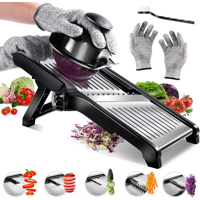 Машхоум (Masthome) тертка для овочів 5-в-1 Mandoline, з нержавіючої сталі, регульована, для овочів, фруктів, картоплі, помідорів, цибулі, 40см