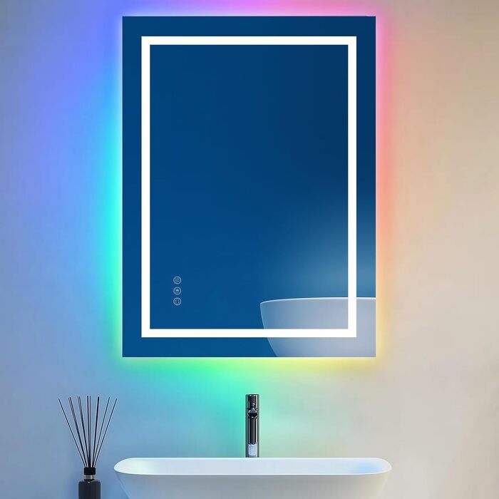 Дзеркало для ванної кімнати зі світлодіодним підсвічуванням 50x70 см, з сенсорним вимикачем