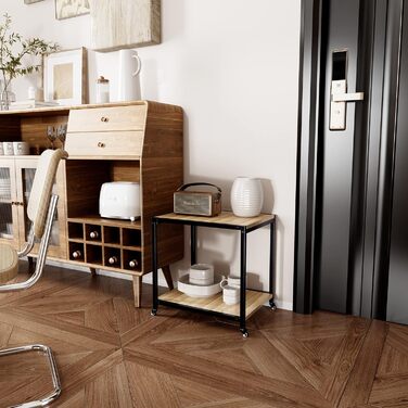 Двоярусний стіл для принтера Padma з універсальними роликами 45 x 35 см, мобільний, з дерева та металу, для офісу, факса, копіювальника, сканера SZCJ-20401-BK (волоський горіх)