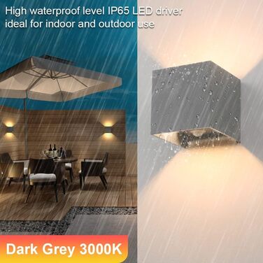 Klighten Вологостійкий вуличний світильник з датчиком руху 12W, IP65, 3000K, тепле біле світло, для внутрішнього та зовнішнього використання, регульований світловий потік, колір - темно-сірий