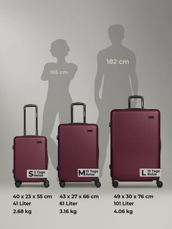 Набір валіз Smartbox Hartschalen 3 шт. для жінок та чоловіків | Легкі та міцні валізи з ABS-пластику | 4 колеса, кодовий замок (Edition 05) (Бургунді, валіза M (66 см))