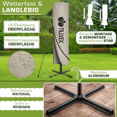 Прямокутна садова парасолька tillvex® з алюмінієвим стійкою 330 см, підвісна модель з рукояткою, захистом від UV та вітру, водонепроникна (Taupe, без LED)