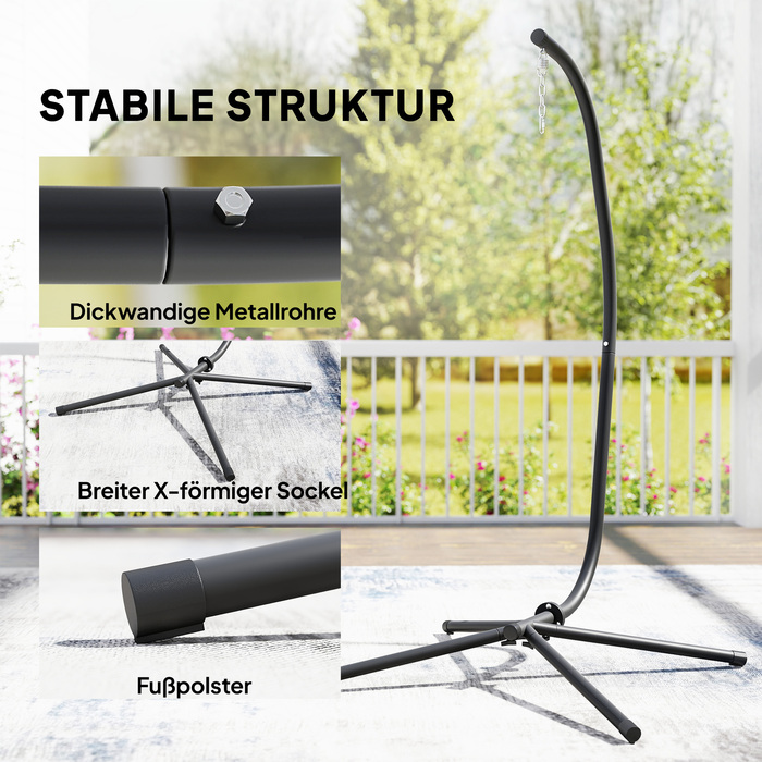 Підставка для гамака у формі C, регульована по висоті, металева, з ланцюгом для підвішування, до 150 кг, чорна