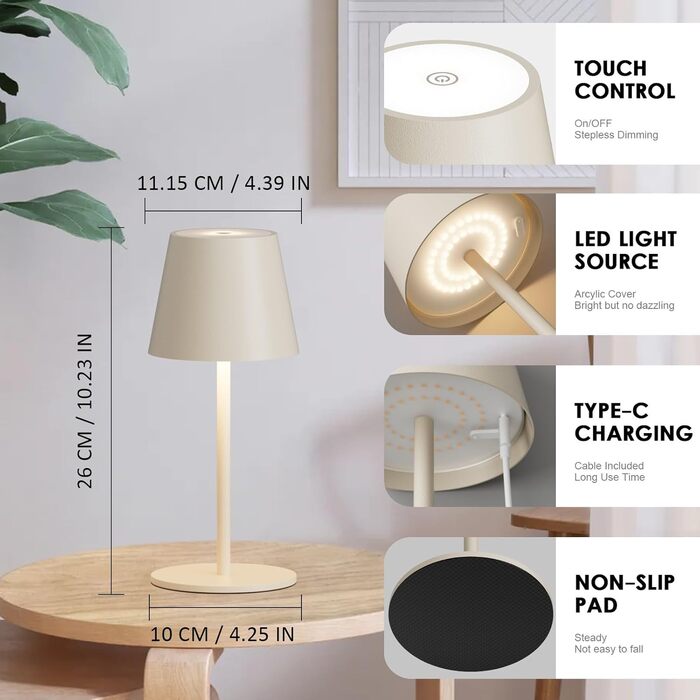 Лампа настільна LED акумуляторна Lundwa 26 см, 5000 mAh, IP54, 3W, 3000K, для кемпінгу, ресторану, спальні, бару (1 шт.)