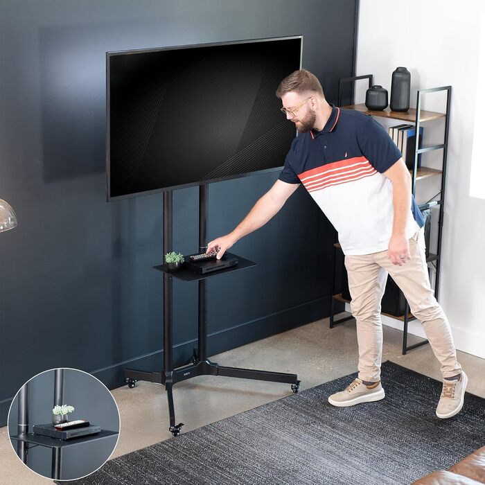 Телевізійна вітрина VIVO Mobiler TV-Wagen для екранів 32-83 дюймів (LCD, LED, OLED, 4K, Flat, Curved) з роликовим стійкою та відсіком для ноутбука/DVD, білий STAND-TV03W