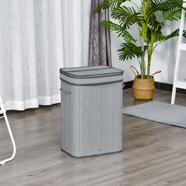 Кошик для білизни HOMCOM бамбук вузький з кришкою 70 л Кошик для білизни з ручками, знімний мішок для білизни, кошики для пральні, спальні, ванної кімнати, сірий | Аосом