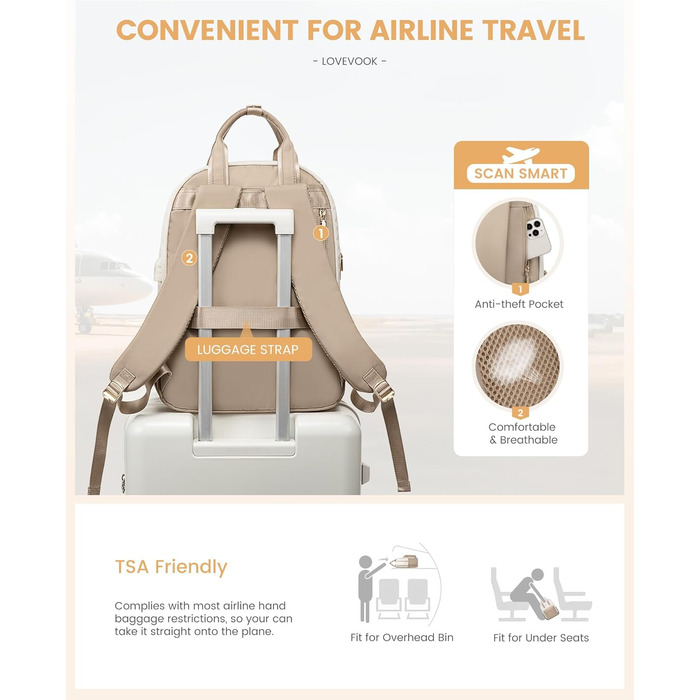 Сумка-рюкзак LOVEVOOK для жінок, з відділенням для ноутбука, водонепроникна, для подорожей, роботи, навчання, універсальна, 1-hellgrün-beige (15,6 дюймів, сіро-рожевий)