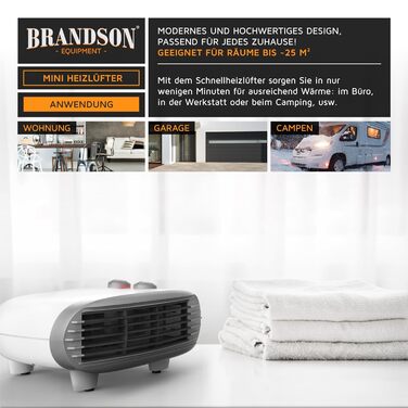 Тепловентилятор Brandson енергозберігаючий, тихий, 3 рівня потужності, тепловентилятор для ванної кімнати з термостатом, індикатор потужності 2000 Вт, низький рівень шуму енергоефективний, захист від перегріву, автоматичне вимкнення