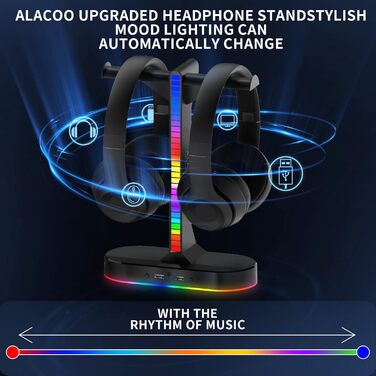Підставка для двох ігрових навушників з RGB-підсвіткою, USB-зарядкою, аудіороз'ємом 3,5 мм, для геймерів, настільна, для ПК