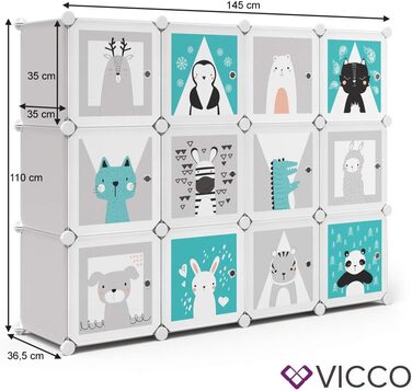 Полиця дитяча Vicco Andy, 145 х 110 см 6 відділень (кішка) (сіра, 12 відділень)