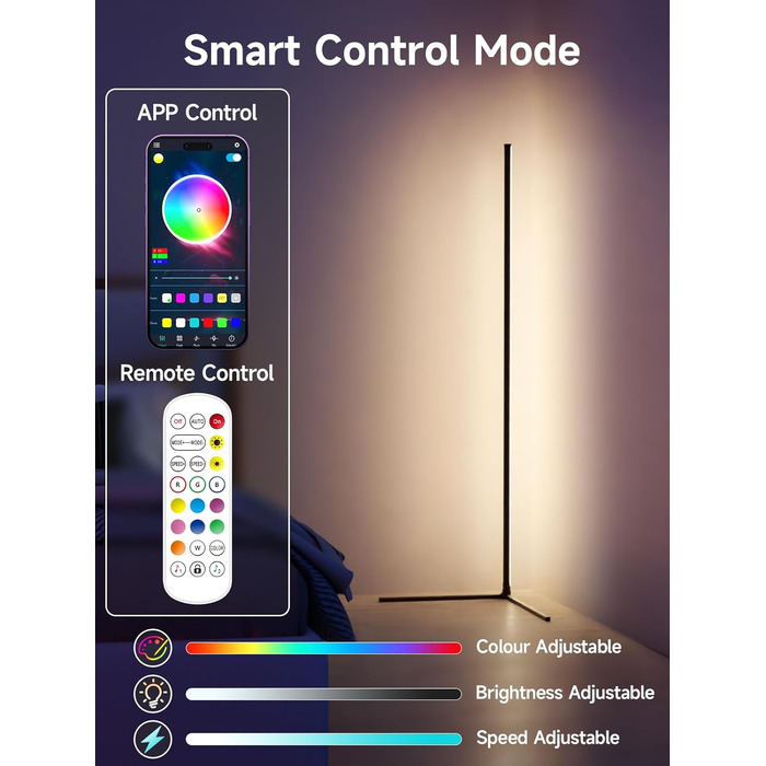 Світлодіодний кутовий світильник GIPOYENT RGB з синхронізацією музики та керуванням через додаток, 16 млн кольорів для спальні, вітальні, геймерської кімнати