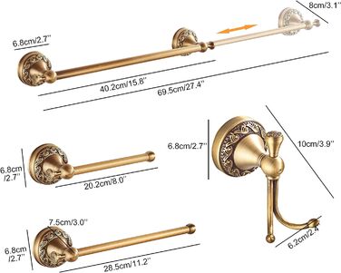 Антикварна бронза Набір фурнітури для ванної кімнати, Регульована полотенцесушитель, Тримач туалетного паперу, Поручник для рушників, Гачок, Набір аксесуарів для ванної кімнати Стіна (різьблений візерунок, антикварна бронза Бронза