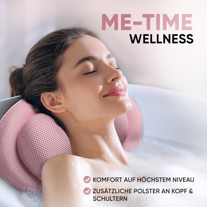 Преміум подушка для ванни XXL рожева | Додаткові подушки для шиї та плечей | Швидковисихаюча, пральна подушка для ванни з 4 великими присосками | Подушка для ванни рожева XX-Large