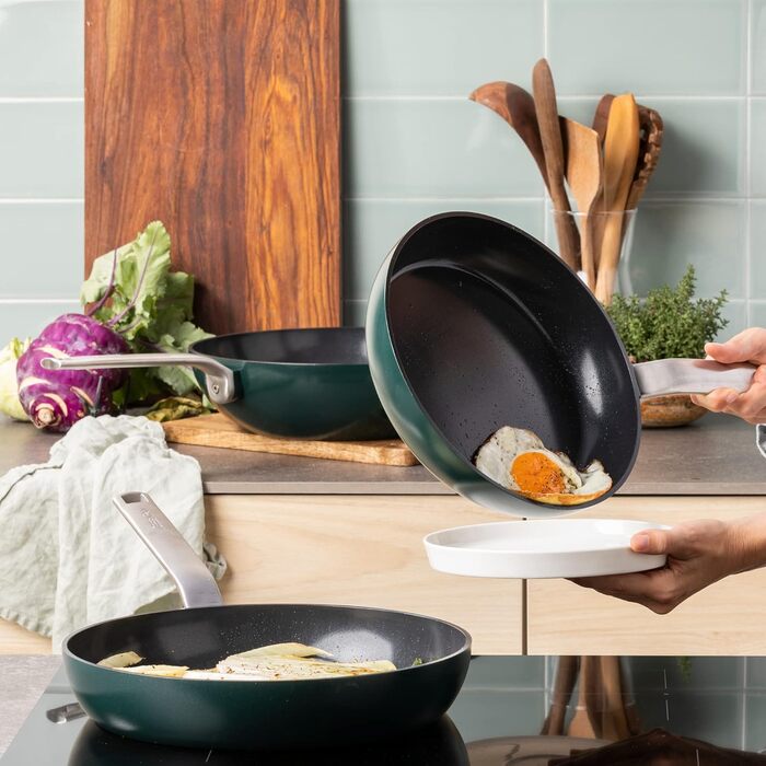 GreenPan Evolution сковорода (28 см), керамічне антипригарне покриття, індукційна, для посудомийної машини, жаростійка, колір: Tannengrün