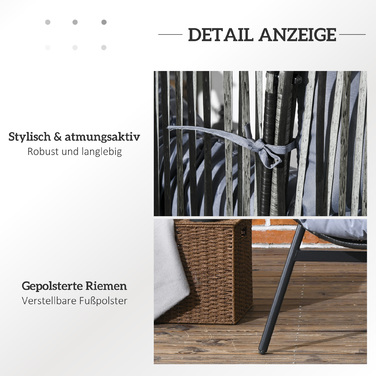 Крісло з ротангу для саду, вуличне крісло, плетений ротанг PE, розміри 89 см x 75 см x 143 см, сірий+чорний