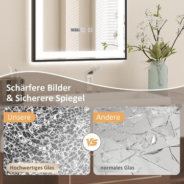 Дзеркало для ванної кімнати YOURLITE з підсвіткою, 85x55 см, LED, сенсорне керування, 3 кольори світла, регулювання яскравості, протизапобігання запотіванню, вертикальна/горизонтальна орієнтація, IP44, білий (чорний-5070)