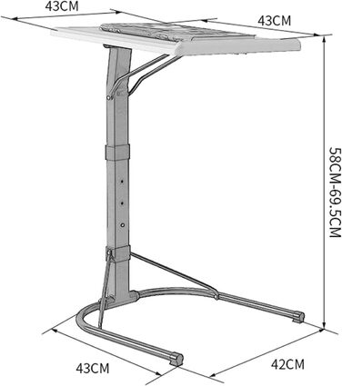 Складаний столик для ноутбука NICEME: регульована висота та кут нахилу, 43x43 см, чорний