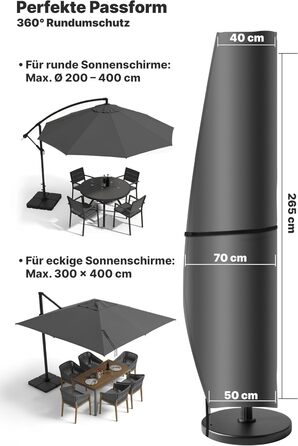 Чохол для парасольки Menz, 2-4 м, 420D Oxford, водонепроникний, UV-стійкий, вітростійкий, для саду (Антрацит, 265x40/70/50 см)