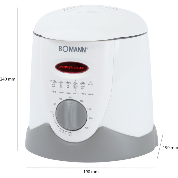 Фритюрниця для фондю Bomann Fryer FFR 1290 CB 2в1 з 6 виделок для фондю, панель керування з дисплеєм керування, сенсорний корпус, 1 літр олії/жиру, 840 Вт, білий