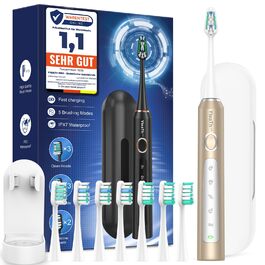 Електрична зубна щітка для дорослих і дітей - звукова, 8 насадок (3 типи), 90 днів роботи, 5 режимів, 50000VPM, кейс для подорожей, таймер (Золота)