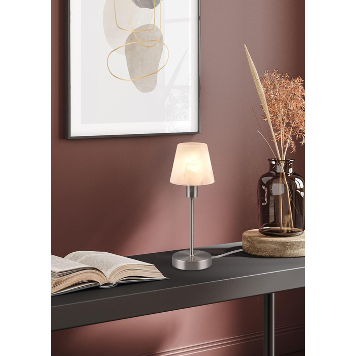 Настільна лампа Trio Leuchten Luis II, Нікель Матовий, з металу та скла, білий матовий, сенсорне керування On/Off, E14