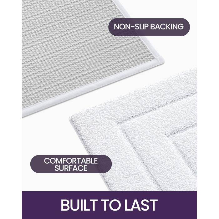 Килимок для ванної кімнати DEXI, білий, 40x61 см, преміум-якість, антиковзаючий, швидковисихаючий, для ванни та душу
