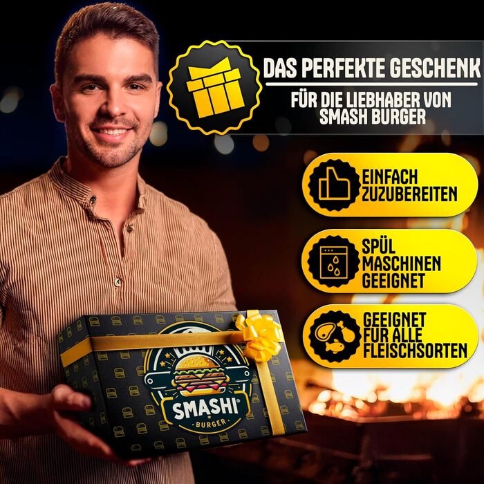 Набір для приготування бургера SMASHI®: прес, дві форми, лопатка, 50 паперів для гриля, рецепти (базовий)