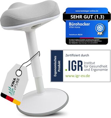 Офісний стілець SH-01 Zip з знімним чохлом | Ергономічний стілець-пуф [IGR сертифікований] | Стілець для роботи та відпочинку | З ефектом гойдання | Регульована висота [58-83 см] (Світло-сірий) 83 см - ZIP Світло-сірий