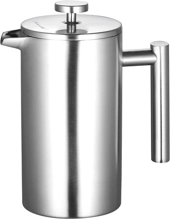 Кавоварка French Press Rosenstein & Söhne з нержавіючої сталі, 1 л, з подвійними стінками, для приготування кави та спінювання молока