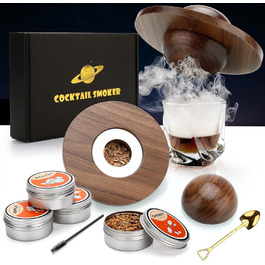 Набір для копчення коктейлів та віскі, з 4 дерев'яними стружками, подарунок на День батька, для Old Fashioned, коктейлів, віскі, бурбону, кави, м'яса, горіхів Saturn - горіх