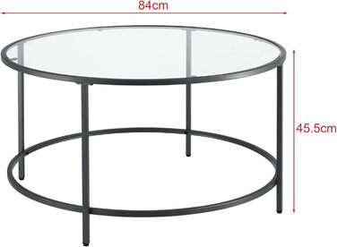 Журнальний столик Kouvola Скляна стільниця Сталевий каркас Скляний стіл 84 x 45,5 см Стіл для вітальні Журнальний столик (чорний)