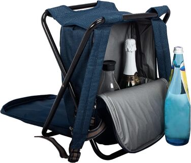 В1 - Рюкзак, складаний табурет і сумка-холодильник в одному - Кемпінговий табурет, терморюкзак і сумка-холодильник одночасно - Колір гусяча лапка синій, 3