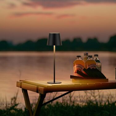 LED настільна лампа Klighten з регулюванням яскравості, акумуляторна, чорна, для дому та вулиці, USB-C, тепле світло 3000K, алюміній, IP54, вологостійка