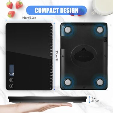 Кухонні ваги Dr. Cow з подвійною платформою, 15 кг/1 г та 500 г/0.01 г, 7 одиниць вимірювання, функція тарування, підрахунку, автовимкнення, для кухні, ювелірних виробів, випічки та приготування їжі (K30H Чорний)